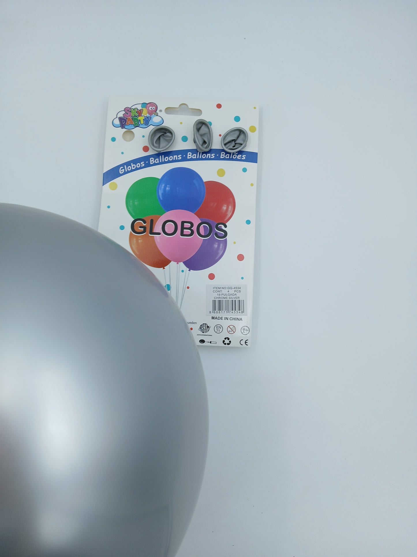 PROMOCIÓN GLOBO LATEX 18" CHROMADO SKYPARTY PLATA