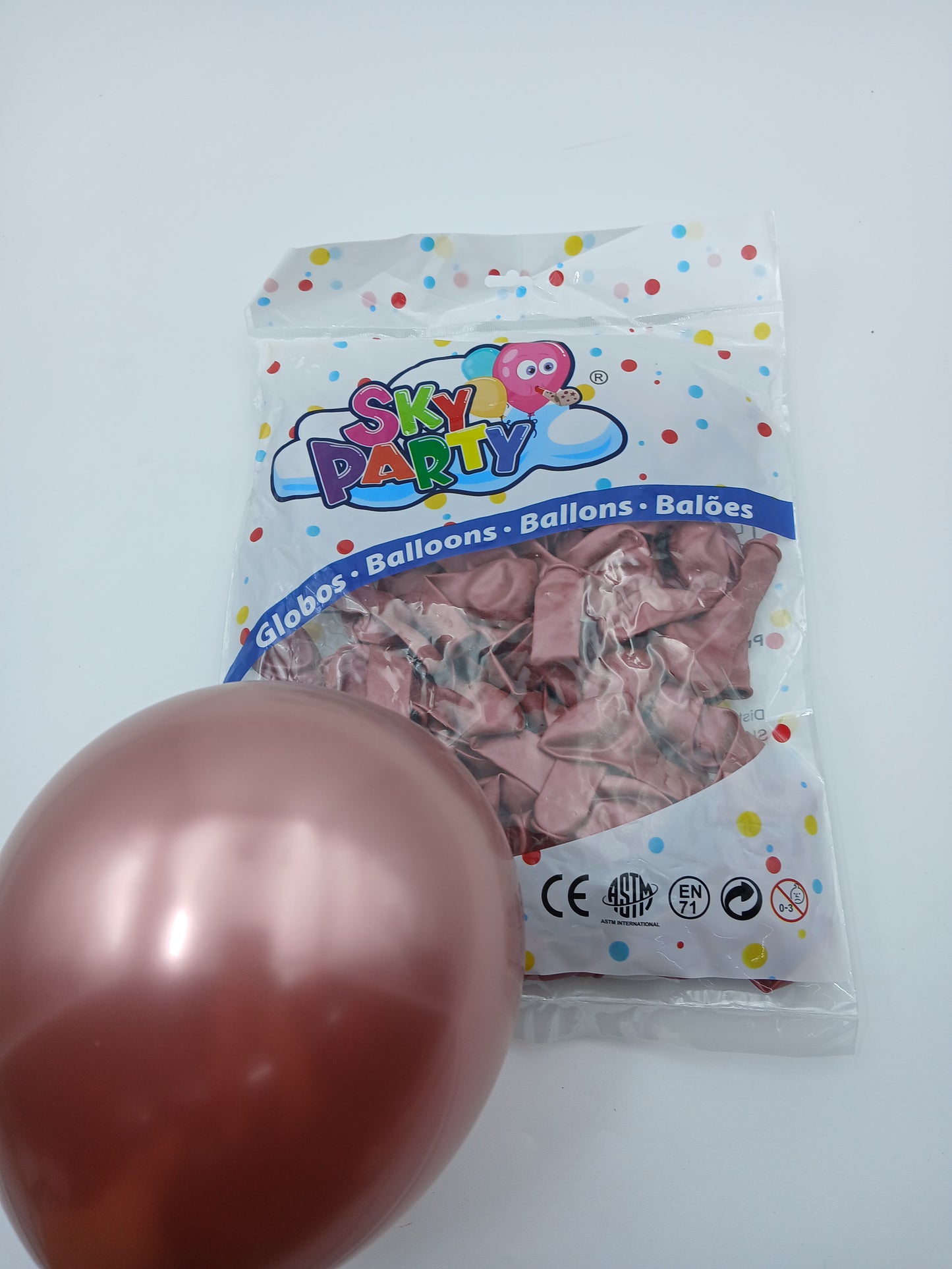 GLOBO LATEX SKYPARTY 5" CHROME ORO ROSA