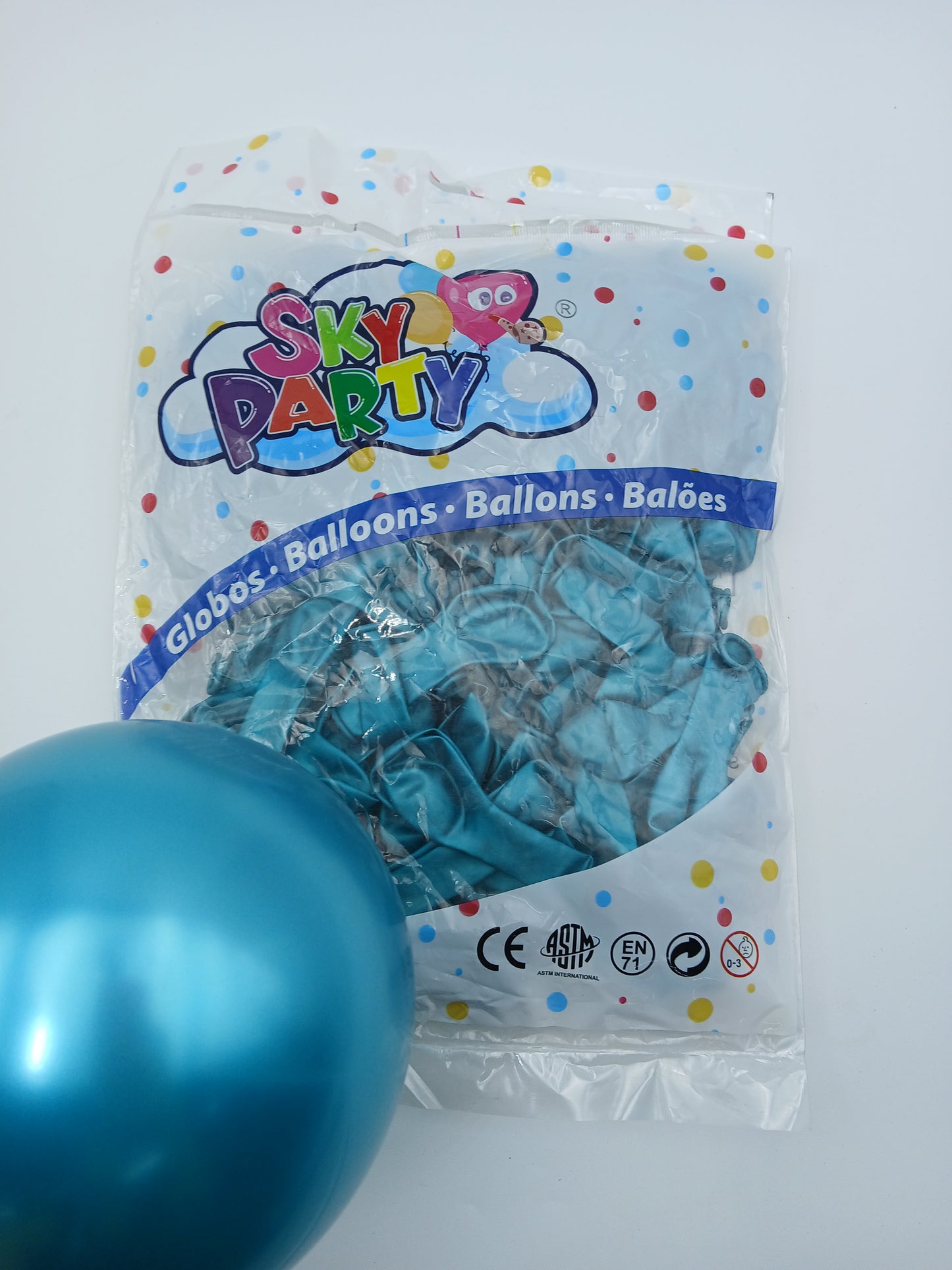 GLOBO LATEX SKYPARTY 5" CHROME AZUL CELESTE