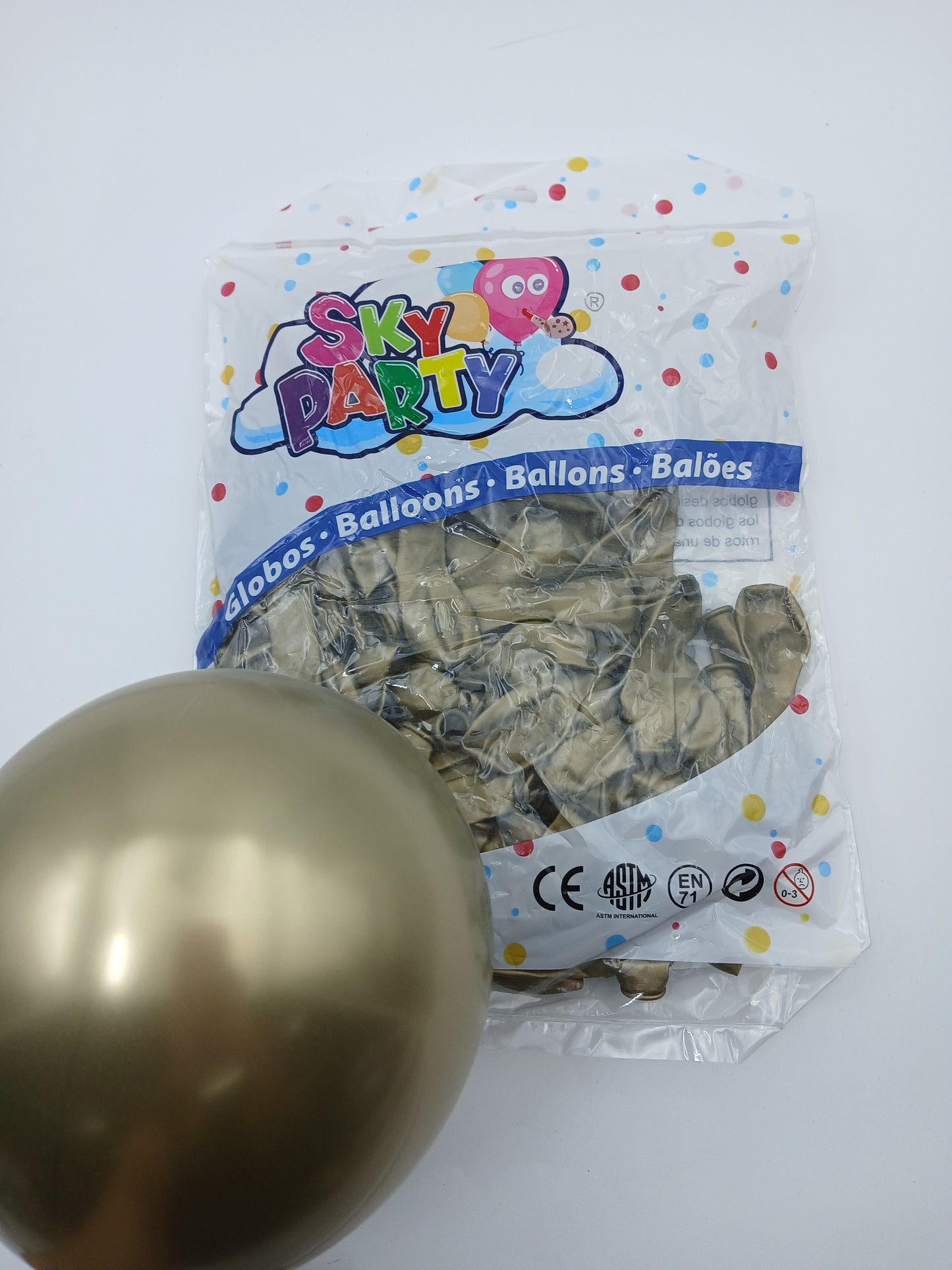 GLOBO LATEX SKYPARTY 5" CHROME ORO VIEJO