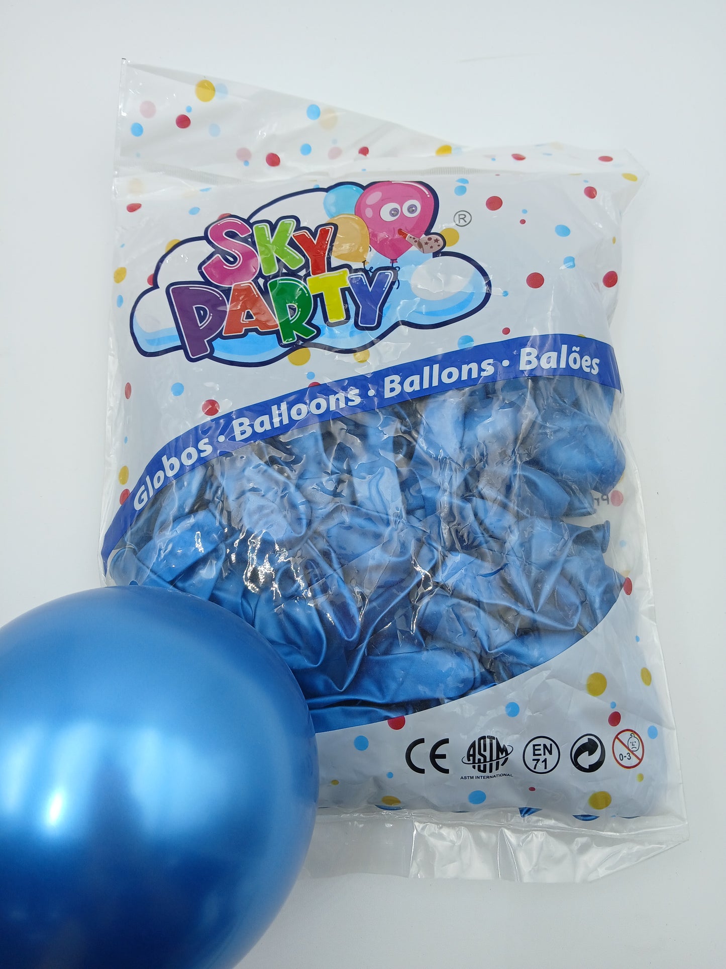GLOBO LATEX SKYPARTY 5" CHROME AZUL