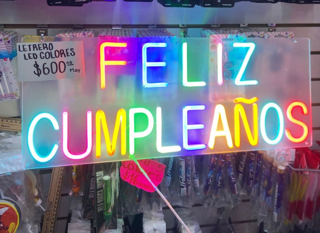 LETRERO LED FELIZ CUMPLEAÑOS COLORES