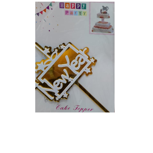 TOPPER CAKE AÑO NUEVO ORO CON BLANCO