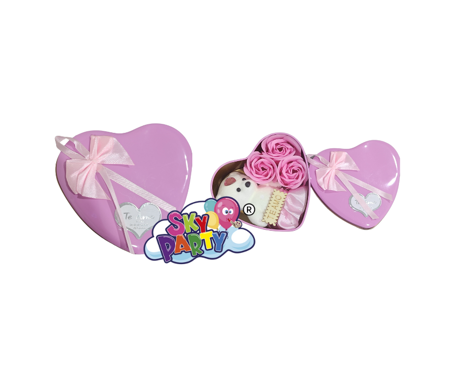 ESTUCHE DE FLORES CON OSO ROSA
