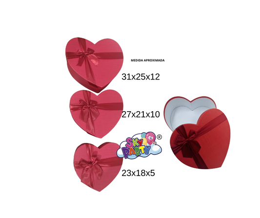 JUEGO DE CAJAS 3 PZS DE CORAZON ROJO