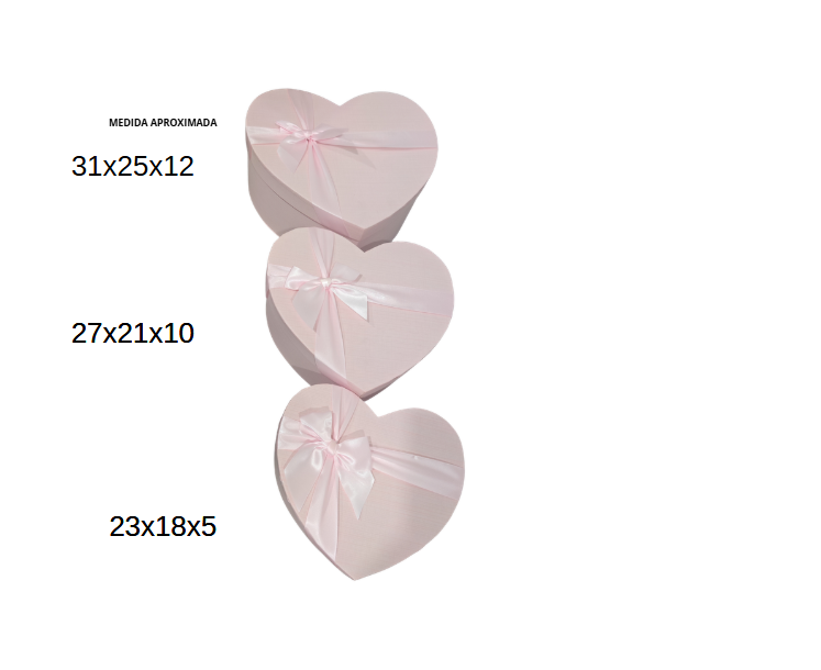 JUEGO DE CAJAS 3 PZS DE CORAZON ROSA CLARO