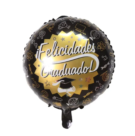 GLOBO GRADUACIÓN 18" NEGRO CON ORO