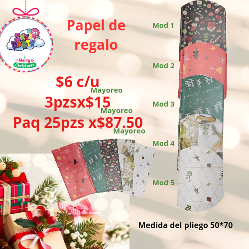 PAPEL REGALO NAVIDEÑO 1 PZS