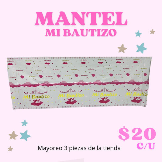 MANTEL CON FRASE MI BAUTIZO