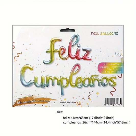 LETRERO CURSIVO FELIZ CUMPLEAÑOS MULTICOLOR