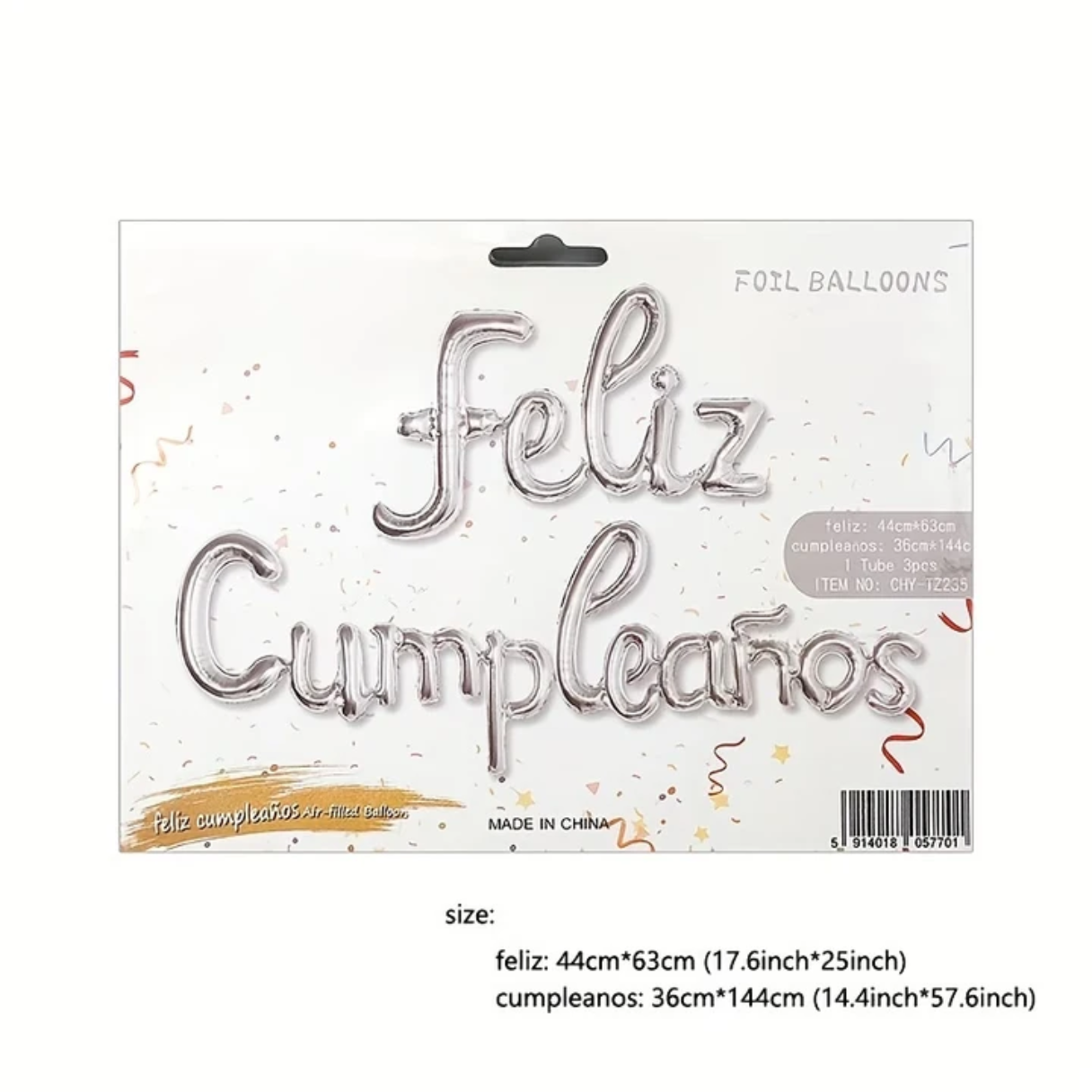LETRERO CURSIVO FELIZ CUMPLEAÑOS PLATA