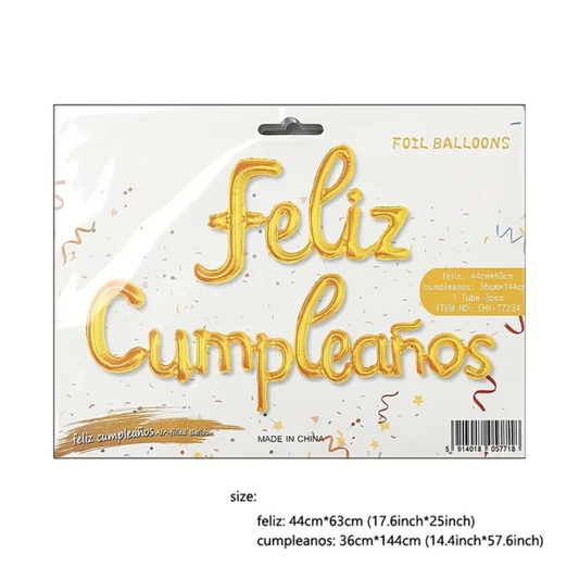 LETRERO CURSIVO FELIZ CUMPLEAÑOS ORO