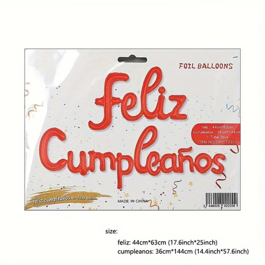 LETRERO CURSIVO FELIZ CUMPLEAÑOS ROJO